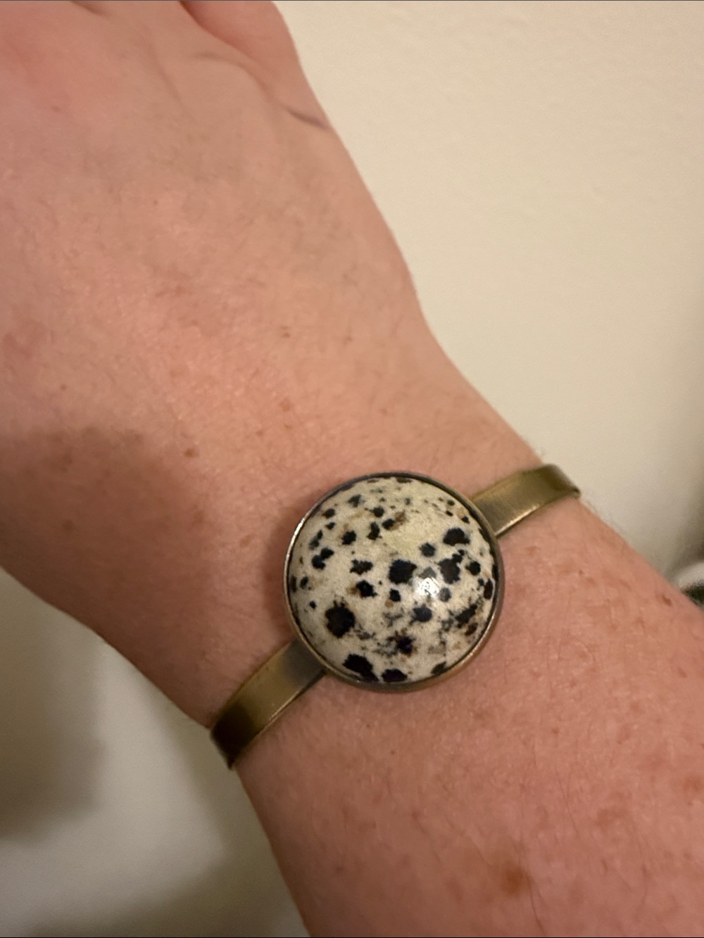 Dalmatian Jasper Accent Cuff Bracelet in Black & Cream